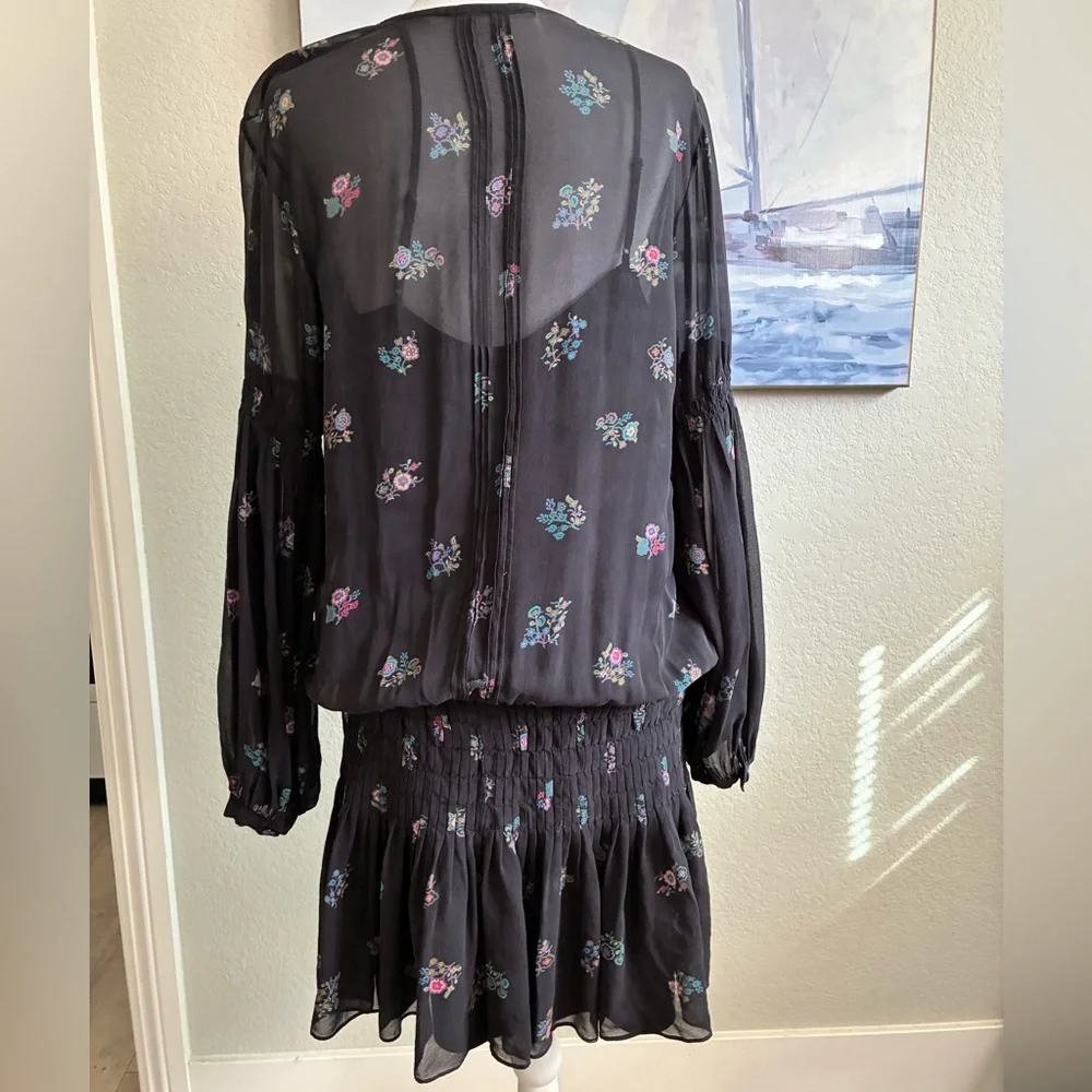 Veronica Beard Alden Print Floral Black Silk Dress